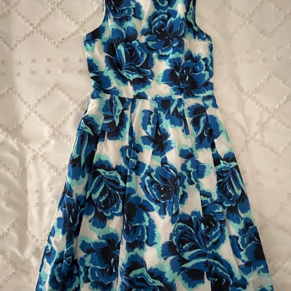 Blue and White Sleeveless Halter A-Line Dress
